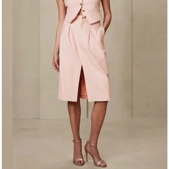 Banana Republic Linen Cotton Midi Skirt‎ Herringbone Sunwashed Pink, Size 12 - Picture 2 of 11